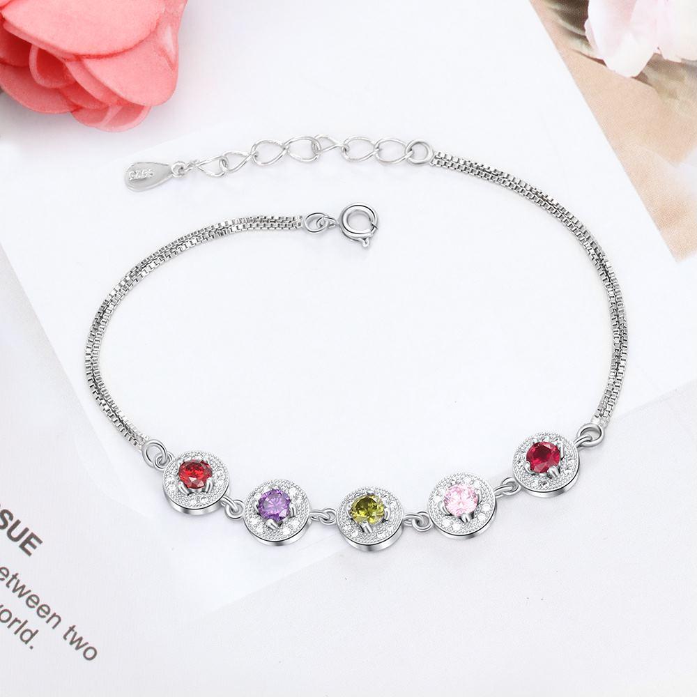 Personalized Double Chain Bracelet for Women with Customized 5 Birthstones, Family gift Bracelets & Bangles-Customized Jewel