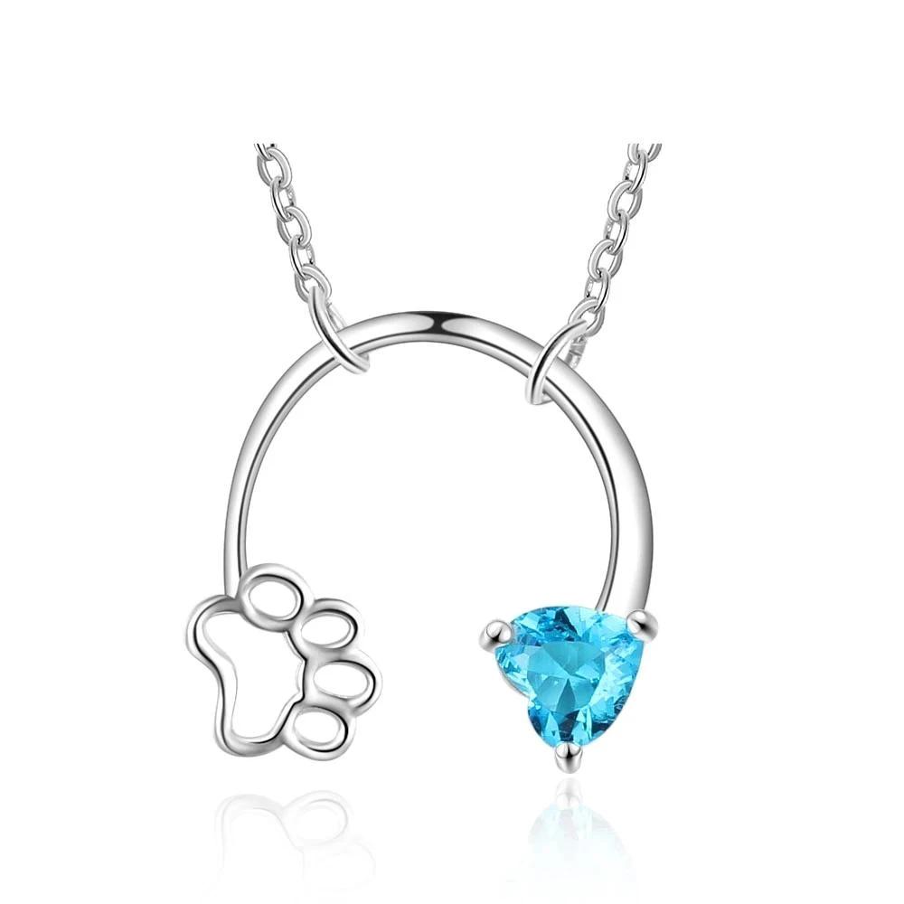Personalized 925 Sterling Silver Dog Cat Footprints Paw Necklace & Heart Pendant, Trendy Jewelry Gift-Customized Jewel