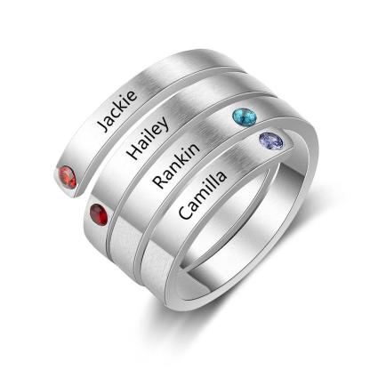 Personalized Women’s Stainless Steel Stackable Rings – Engrave Four Names – Four Custom Birthstones – Family Gift-Customized Jewel