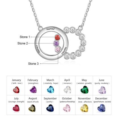 Personalized Women’s 925 Sterling Silver Family Necklace with 3 Names Circle & Custom Birthstones Pendant, Classic Jewelry for Mother-Customized Jewel