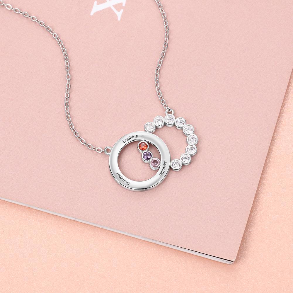 Personalized Women’s 925 Sterling Silver Family Necklace with 3 Names Circle & Custom Birthstones Pendant, Classic Jewelry for Mother-Customized Jewel