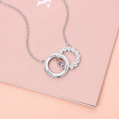 Personalized Women’s 925 Sterling Silver Family Necklace with 3 Names Circle & Custom Birthstones Pendant, Classic Jewelry for Mother-Customized Jewel