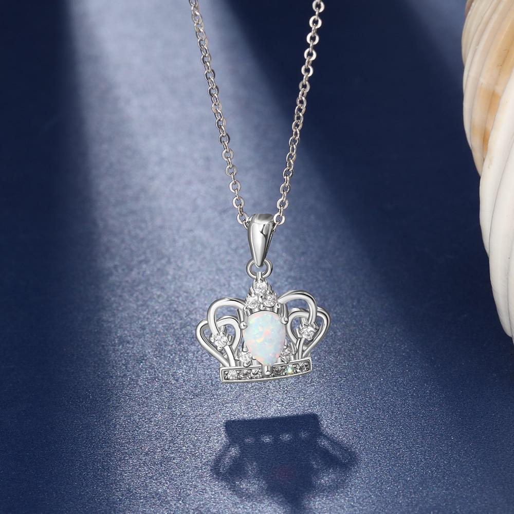 Elegant 925 Sterling Silver Crown Necklace with White Opal Pendant, Jewelry Gift for Women-Customized Jewel