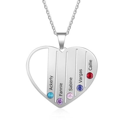 Personalized Stainless Steel Jewelry - Heart-Shaped Pendant - Engrave Five Custom Names & Add Birthstones - Three Metal Color - Customized Gifts-Customized Jewel