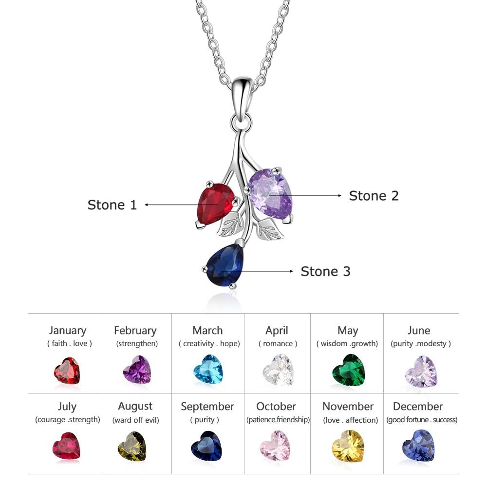 Personalized Copper Necklace & Custom Leaf Pendant with 3 Birthstones, Trendy Women’s Party Jewelry-Customized Jewel