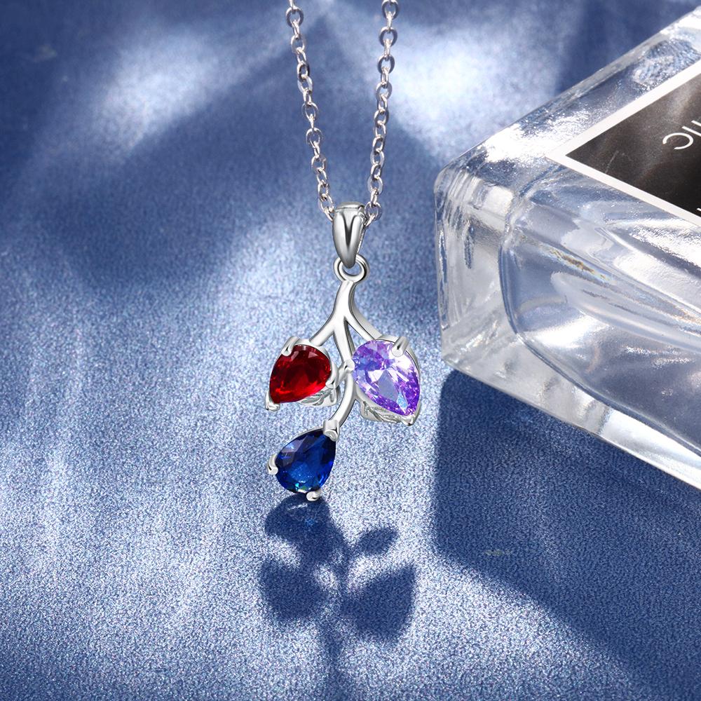 Personalized Copper Necklace & Custom Leaf Pendant with 3 Birthstones, Trendy Women’s Party Jewelry-Customized Jewel