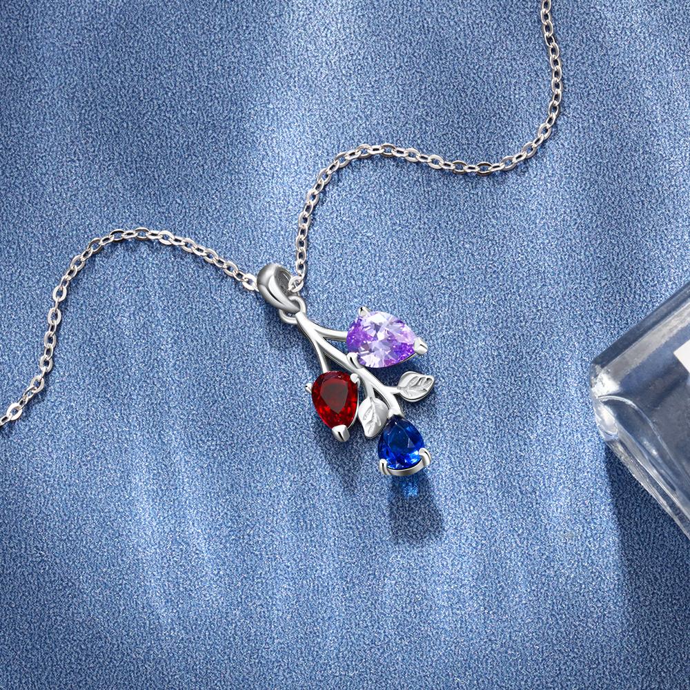 Personalized Copper Necklace & Custom Leaf Pendant with 3 Birthstones, Trendy Women’s Party Jewelry-Customized Jewel