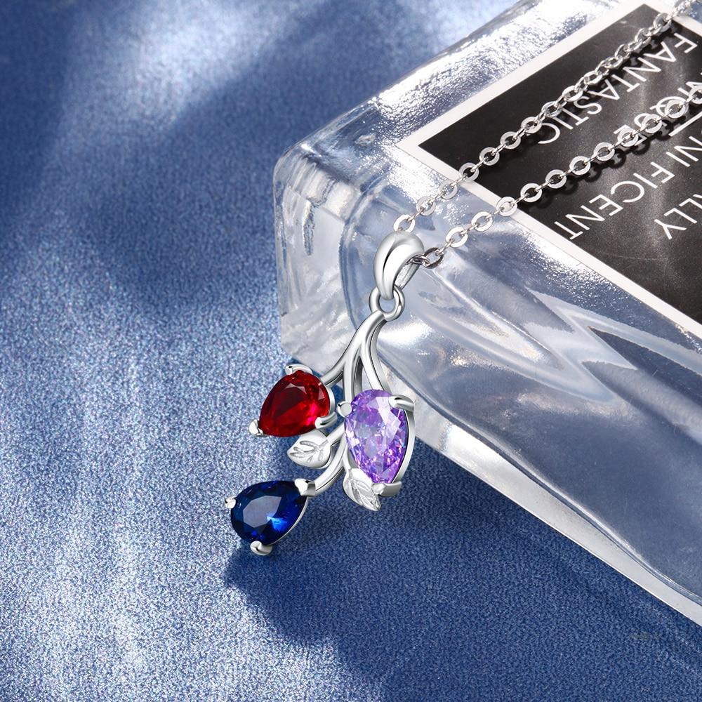 Personalized Copper Necklace & Custom Leaf Pendant with 3 Birthstones, Trendy Women’s Party Jewelry-Customized Jewel