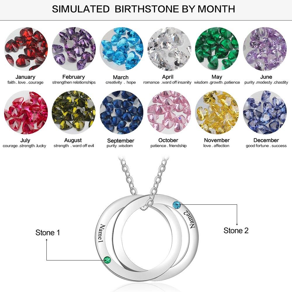 Personalized Stainless Steel Double Circles Necklace with Custom Name Engraved & Birthstone Pendant, Couple Gift Necklace-Customized Jewel