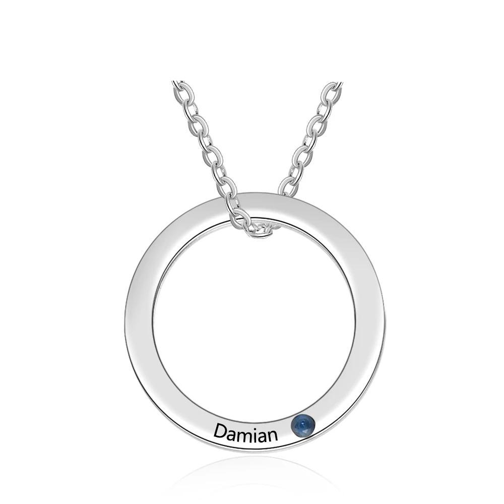 Personalized Stainless Steel Circle Pendant Necklace with Name Engraved & Custom Birthstone, Gift Jewelry for Women-Customized Jewel