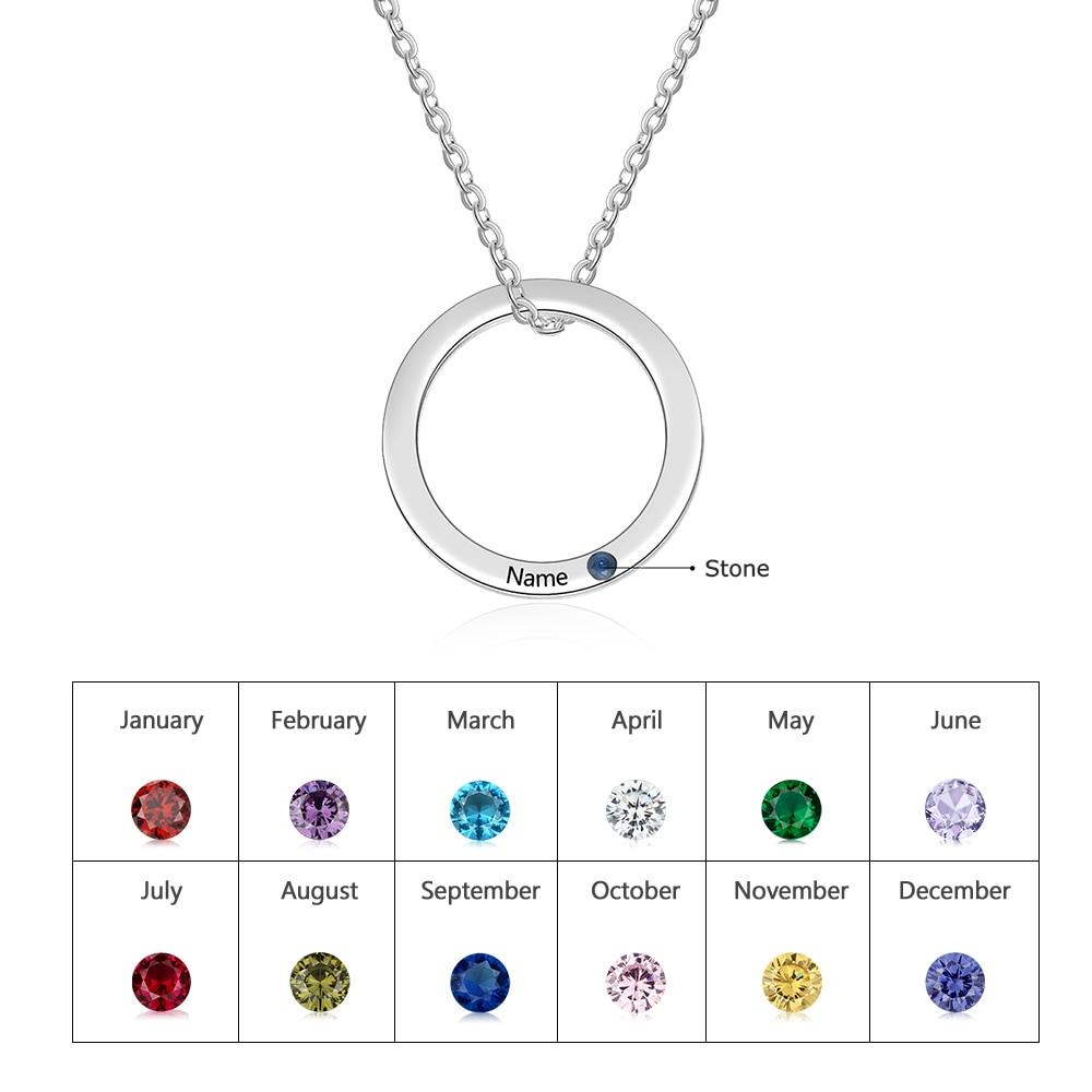 Personalized Stainless Steel Circle Pendant Necklace with Name Engraved & Custom Birthstone, Gift Jewelry for Women-Customized Jewel