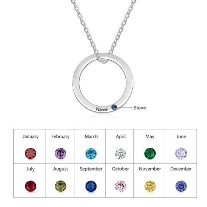 Personalized Stainless Steel Circle Pendant Necklace with Name Engraved & Custom Birthstone, Gift Jewelry for Women-Customized Jewel