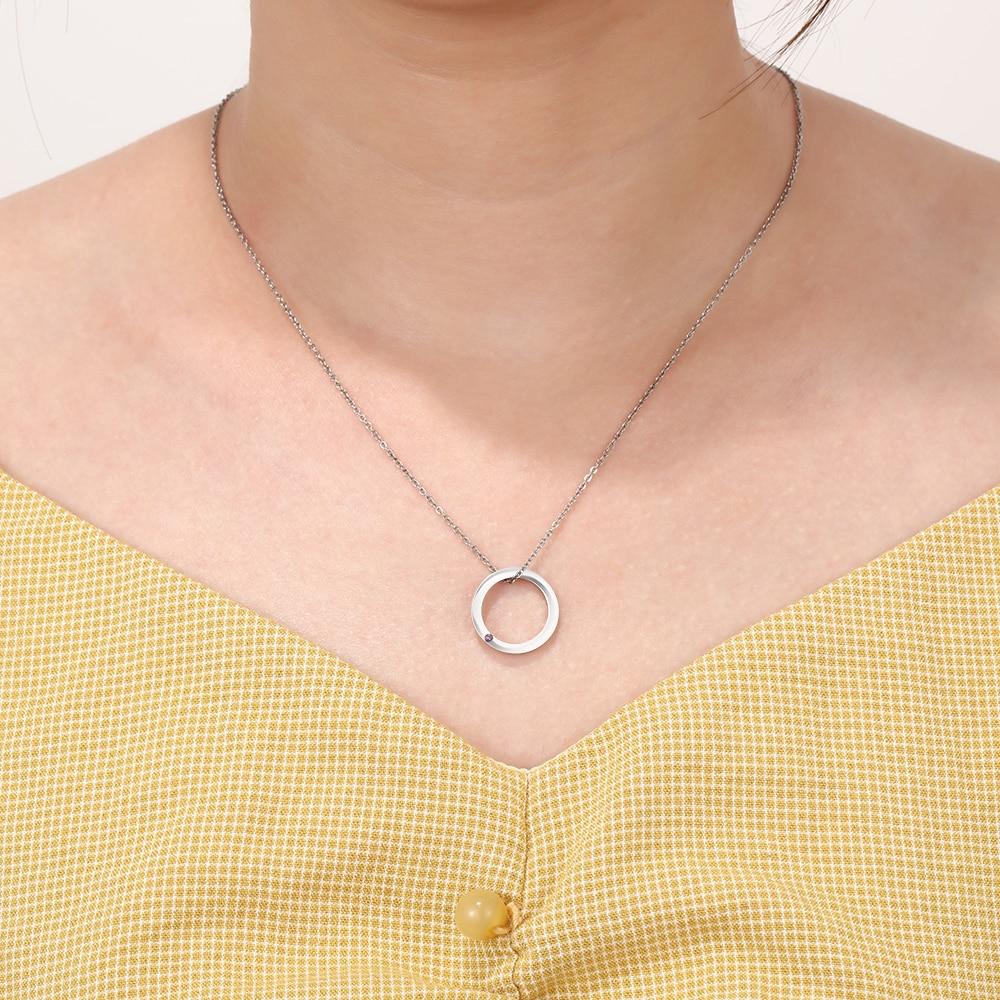 Personalized Stainless Steel Circle Pendant Necklace with Name Engraved & Custom Birthstone, Gift Jewelry for Women-Customized Jewel