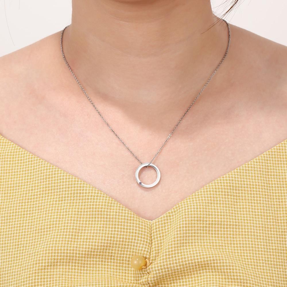 Personalized Stainless Steel Circle Pendant Necklace with Name Engraved & Custom Birthstone, Gift Jewelry for Women-Customized Jewel