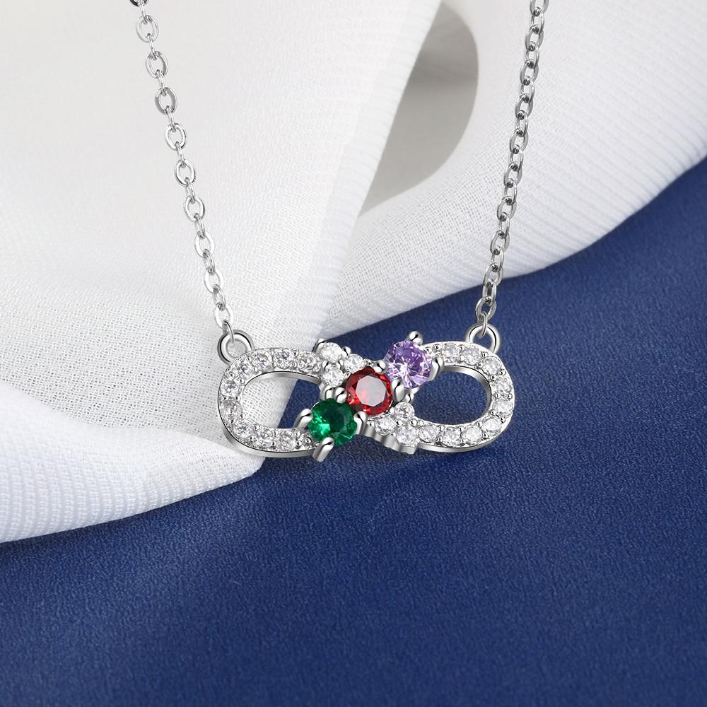 Personalized Women’s Infinity Necklace with Customized 3 Birthstone Pendant, Trendy Gift for Wife-Customized Jewel