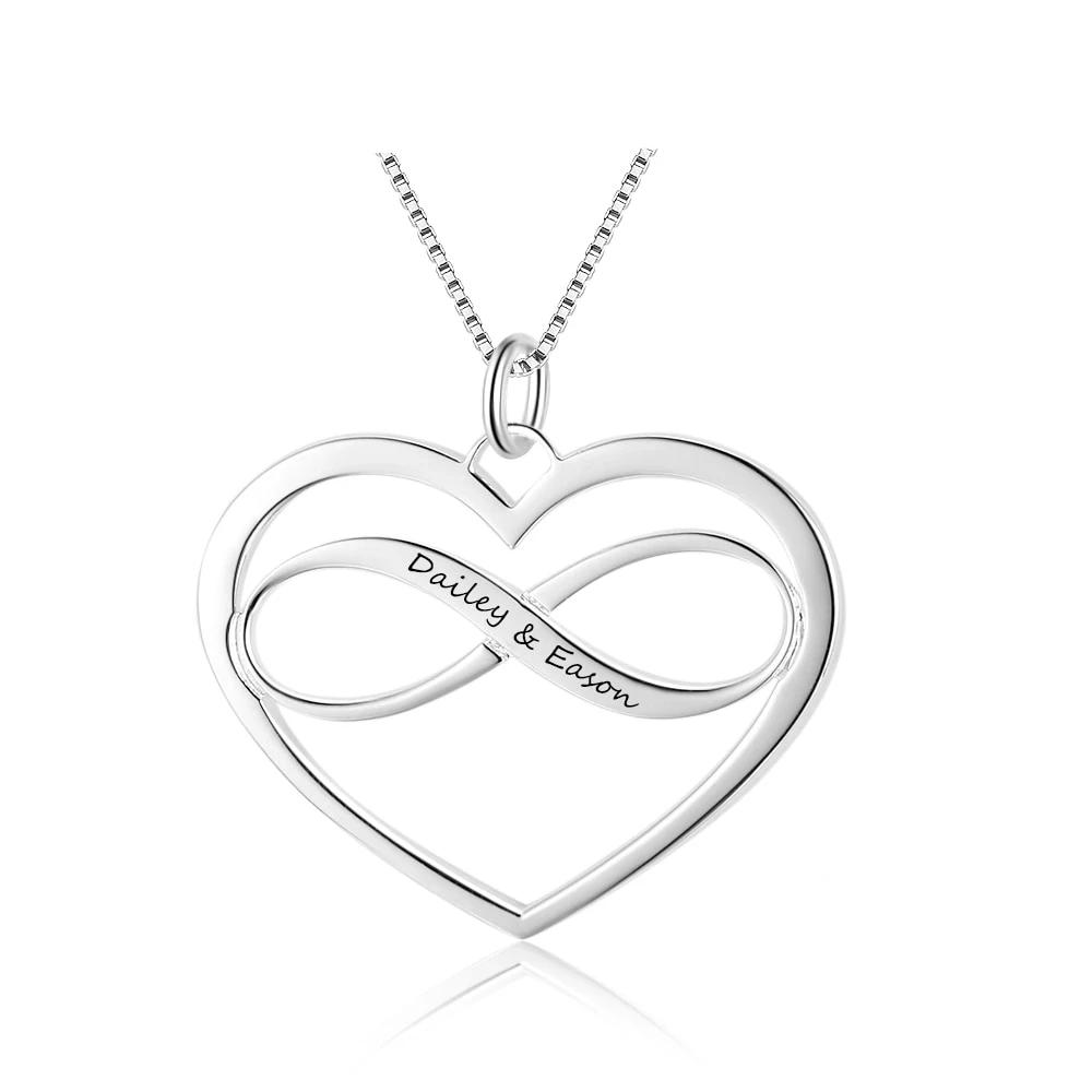Personalized 925 Sterling Silver Necklaces - Heart & Infinity Pendant - Engraved Custom Names - Family Gift-Customized Jewel