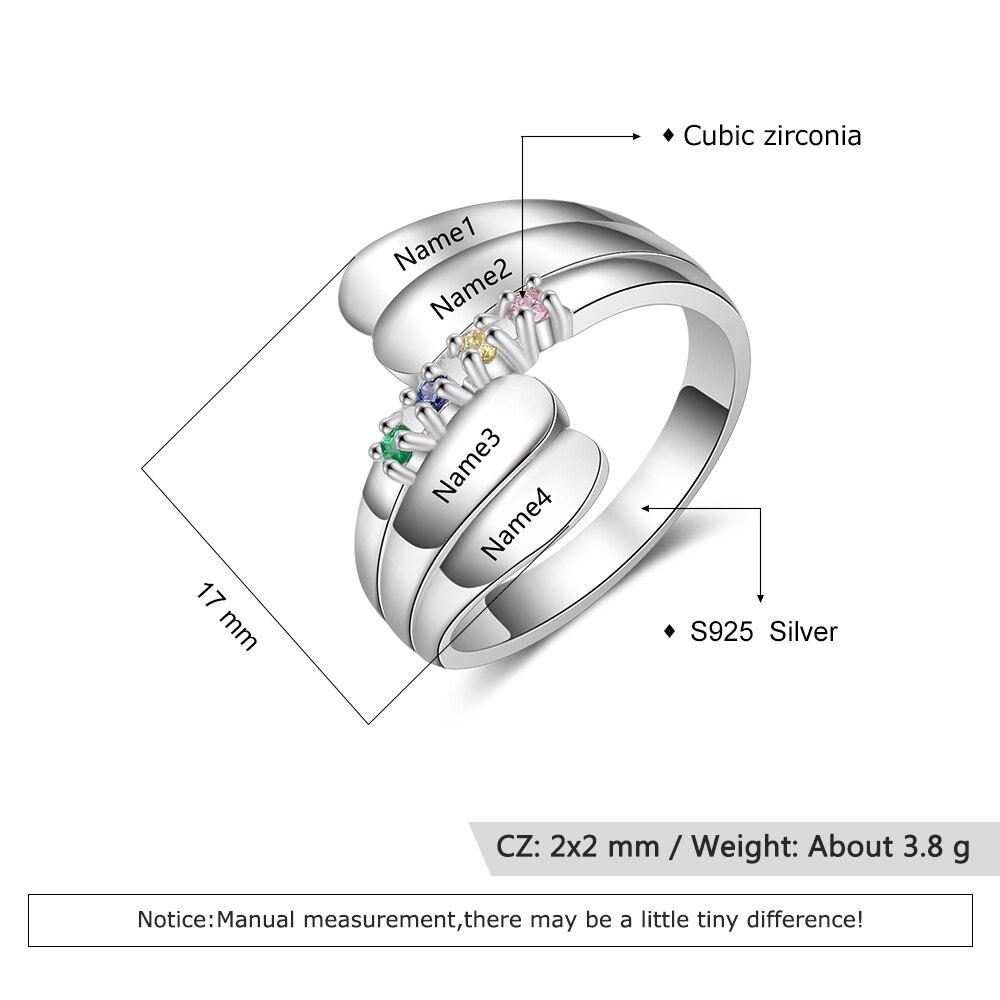Personalized Name Ring with 4 Birthstones 925 Sterling Silver Mother Ring Customized Family Gift for Women-Customized Jewel