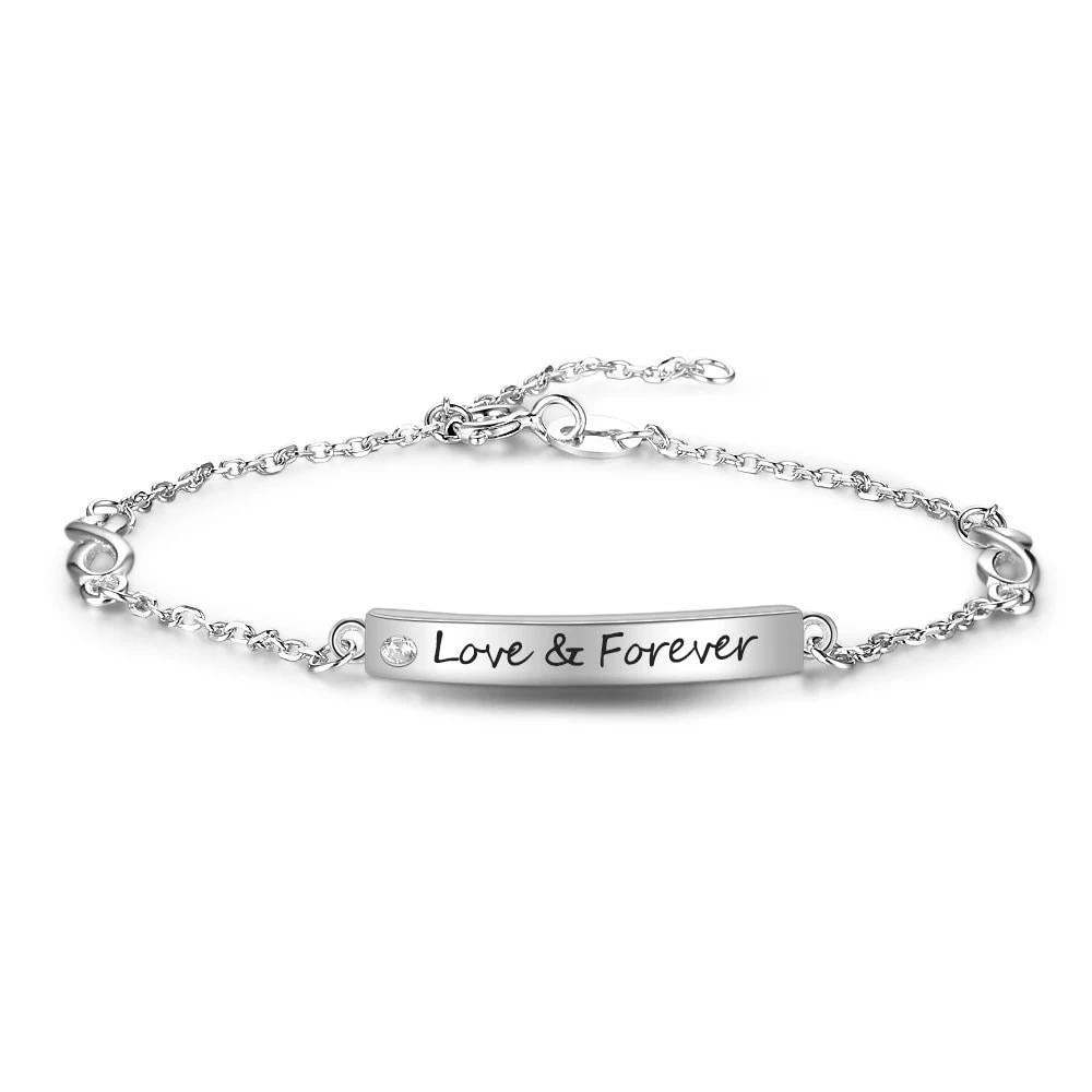 925 Sterling Silver Customize Engrave Name Bar Bracelets for Women-Customized Jewel
