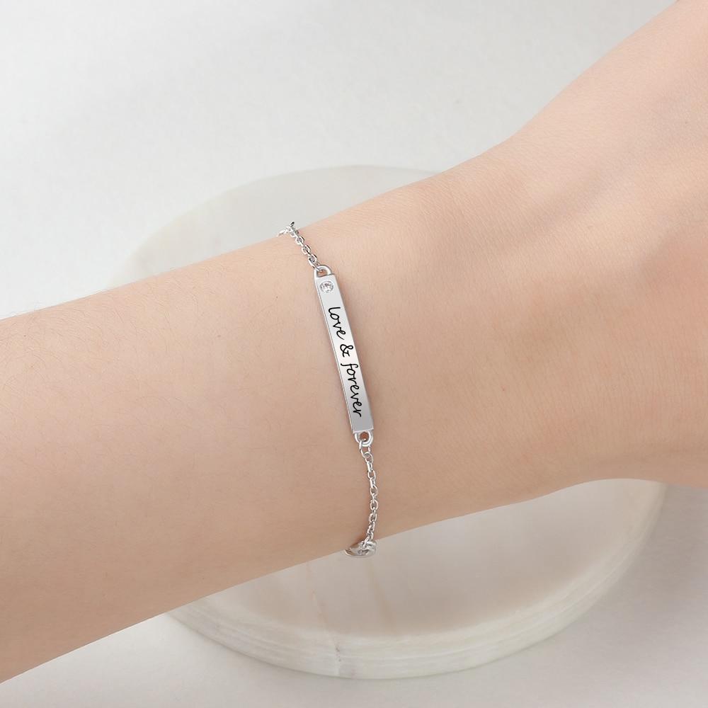 925 Sterling Silver Customize Engrave Name Bar Bracelets for Women-Customized Jewel