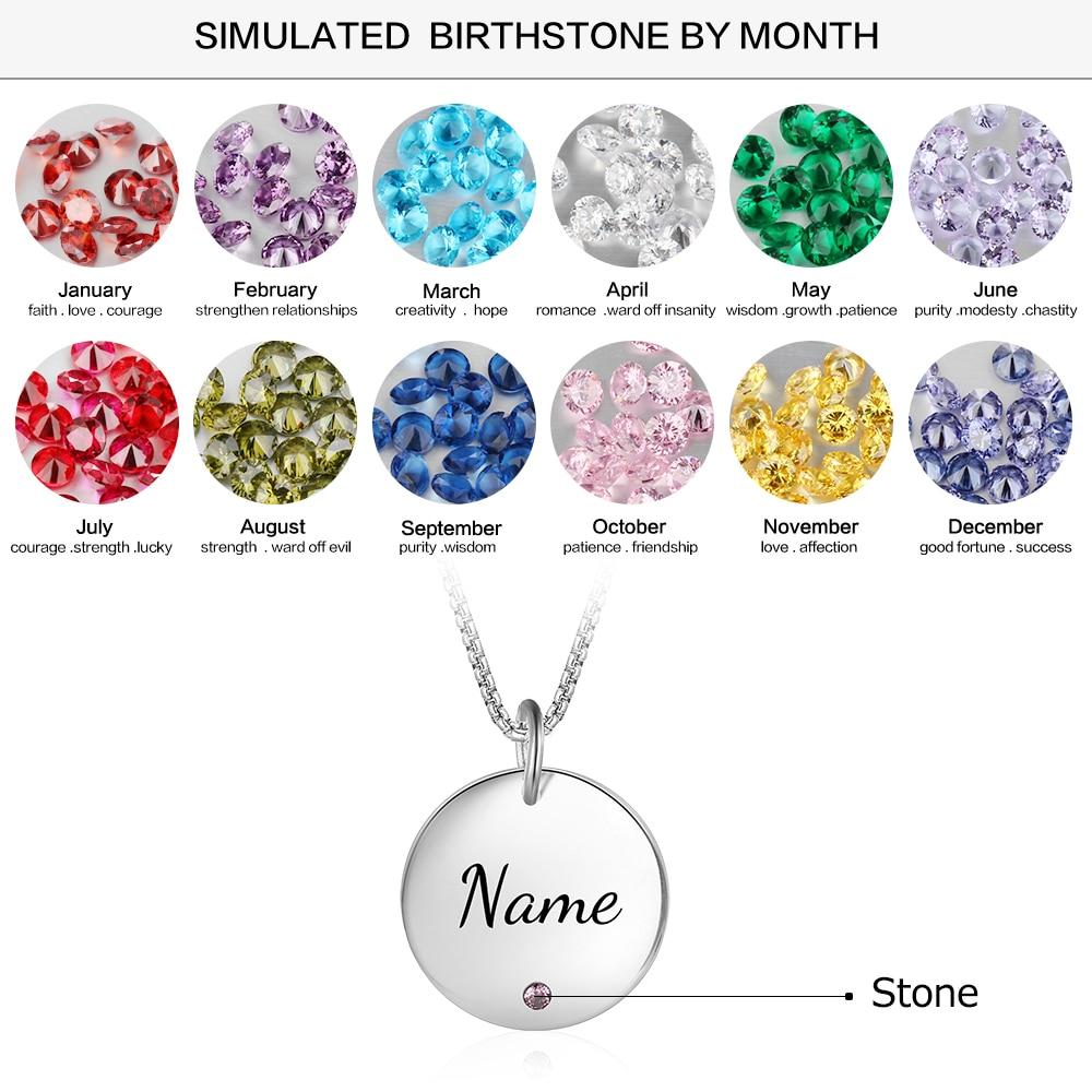 Round Stainless Steel Personalized Necklace for Women with Birthstone & Custom Name Pendant-Customized Jewel