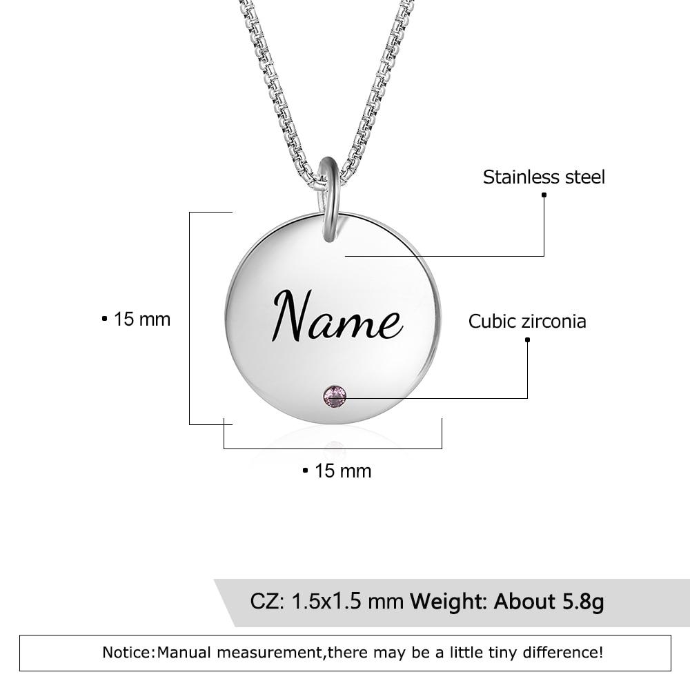 Round Stainless Steel Personalized Necklace for Women with Birthstone & Custom Name Pendant-Customized Jewel