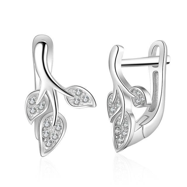 Solid 925 Sterling Silver Stud Earrings for Women Silver 925 Jewelry Women Cubic Zirconia Heart Leaf Earrings for Girls-Customized Jewel