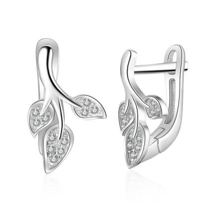 Solid 925 Sterling Silver Stud Earrings for Women Silver 925 Jewelry Women Cubic Zirconia Heart Leaf Earrings for Girls-Customized Jewel