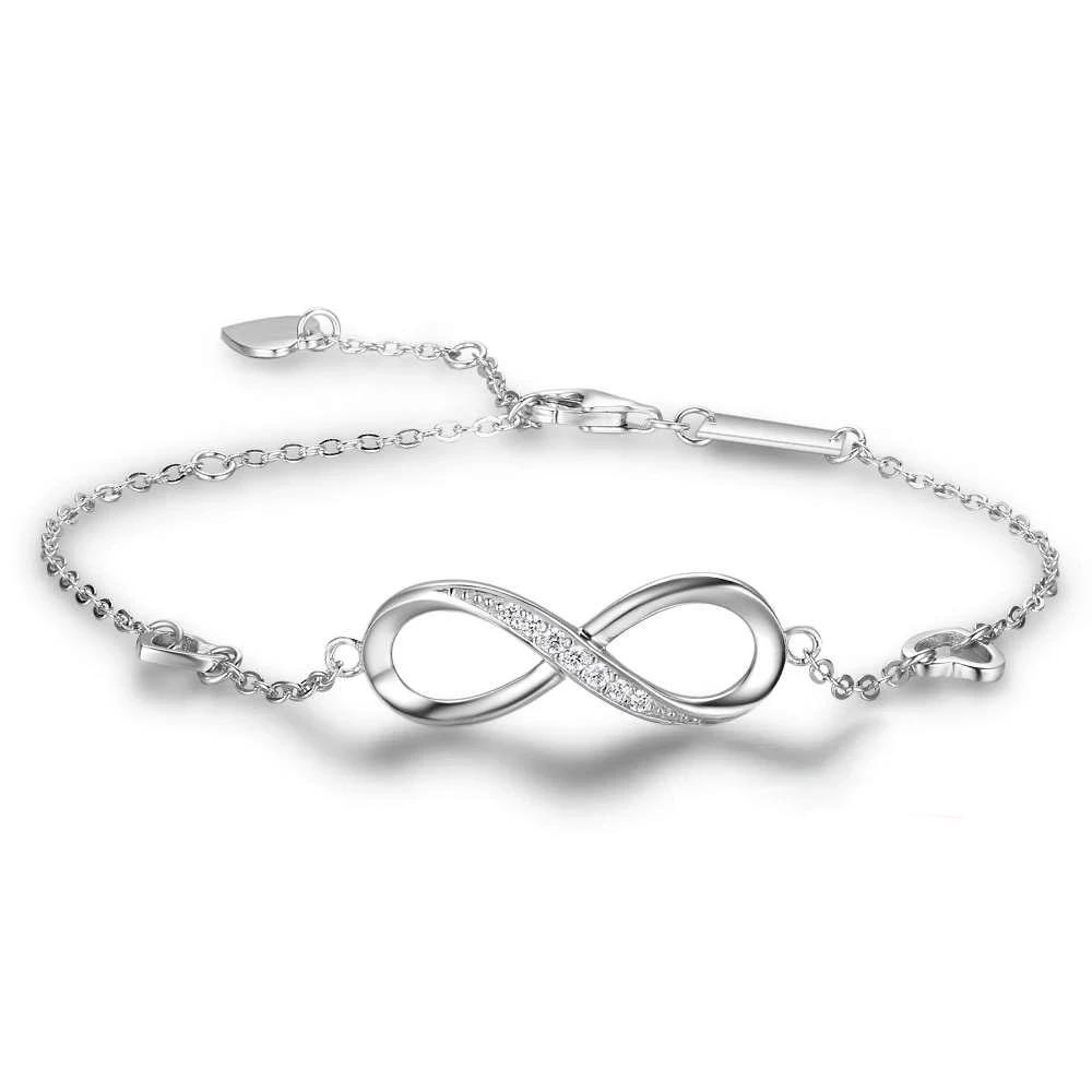 Infinity Diamond - Sterling Silver Chain Bracelet with Cubic Zirconia Stones, Trendy Jewelry Gift-Customized Jewel