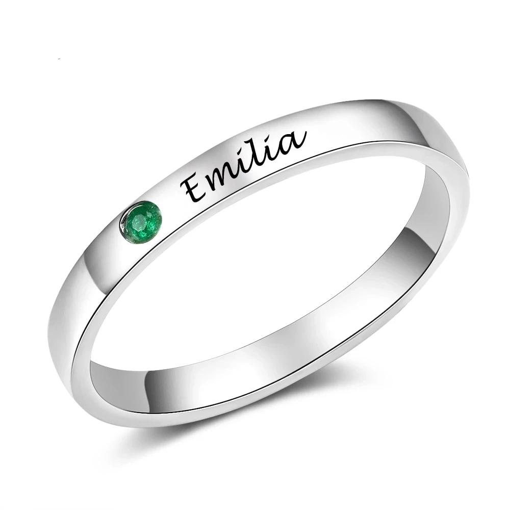 Personalized Sterling Silver Ring - One Custom Names - One Custom Birthstones - Customized Gifts-Customized Jewel