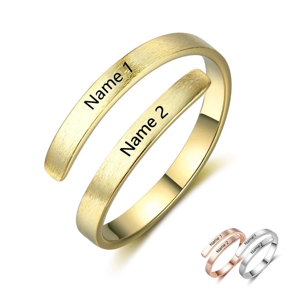Personalized Stainless Steel Adjustable Rings for Women – 3 Colors Available – Custom Two Names – Trendy Anniversary Jewelry-Customized Jewel