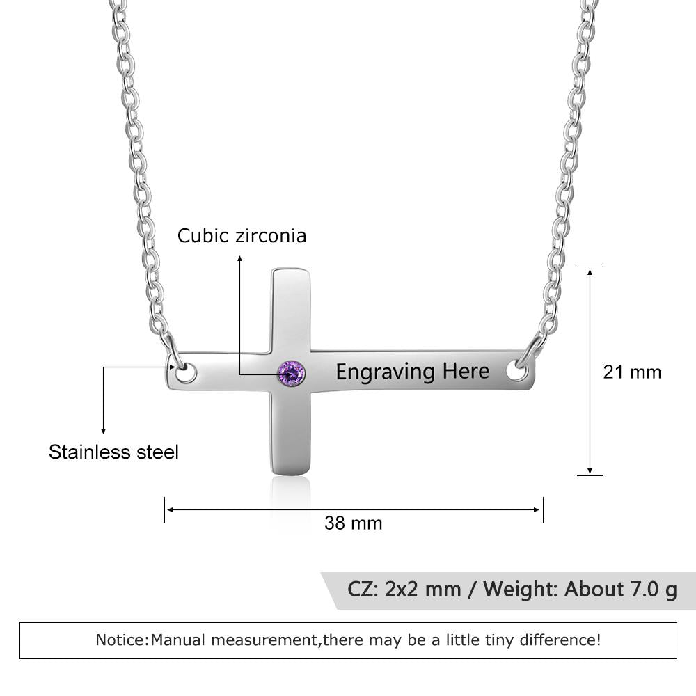 Personalized Cross Pendant Necklace with Custom Name & Birthstone, Religious Jewelry Gift for Women-Customized Jewel