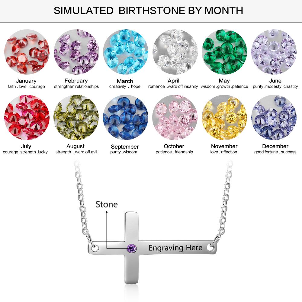 Personalized Cross Pendant Necklace with Custom Name & Birthstone, Religious Jewelry Gift for Women-Customized Jewel