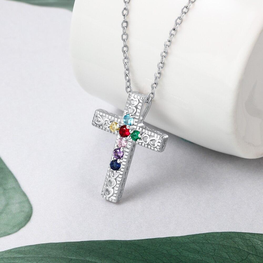 Personalized Necklace & Pendants Jewelry - Seven Custom Birthstones - Holy Cross Shape Pendants - Christmas Gift-Customized Jewel