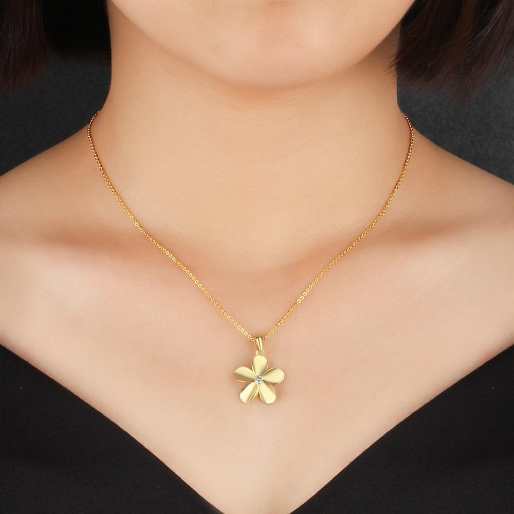 Gold Color Flower Pendant Necklace for Women with Zirconia, Gift for Any Women-Customized Jewel