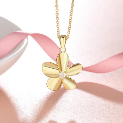 Gold Color Flower Pendant Necklace for Women with Zirconia, Gift for Any Women-Customized Jewel