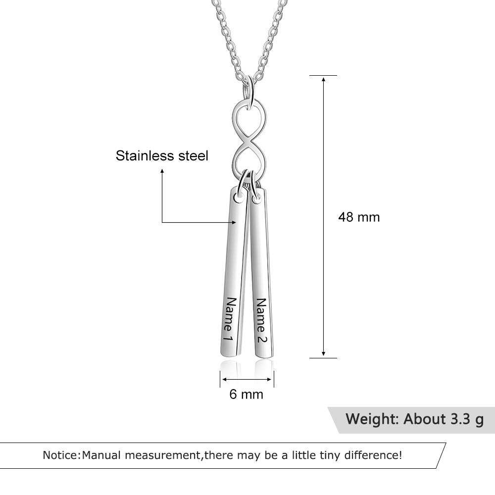 Stainless Steel Infinity Initial Name Vertical Bar Pendant Necklace, Fashion Jewelry Gift for Women.-Customized Jewel