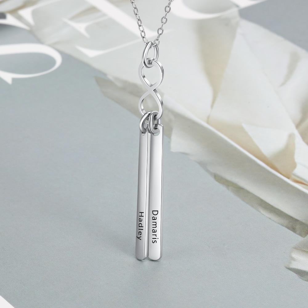 Stainless Steel Infinity Initial Name Vertical Bar Pendant Necklace, Fashion Jewelry Gift for Women.-Customized Jewel