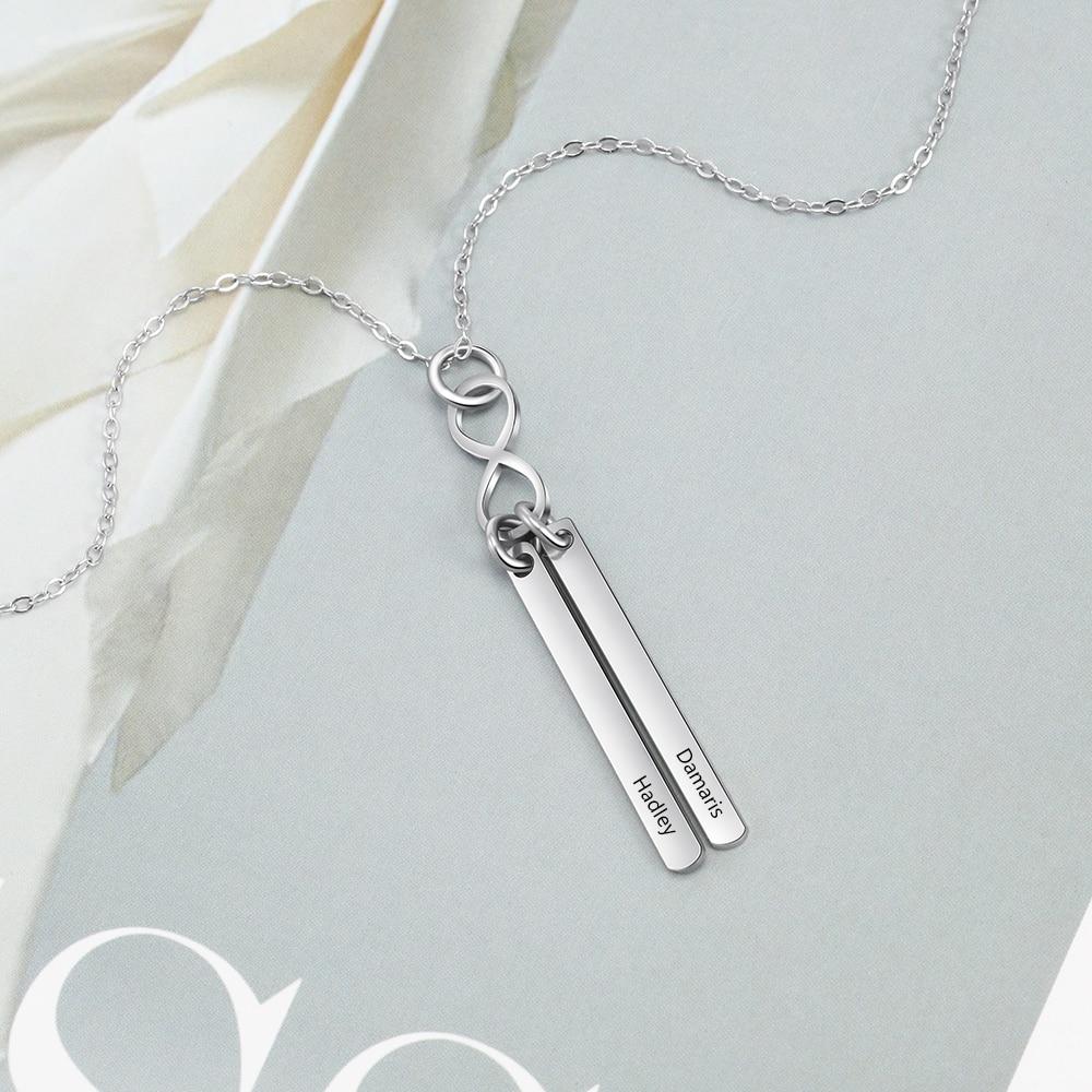 Stainless Steel Infinity Initial Name Vertical Bar Pendant Necklace, Fashion Jewelry Gift for Women.-Customized Jewel