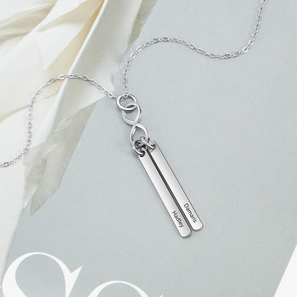 Stainless Steel Infinity Initial Name Vertical Bar Pendant Necklace, Fashion Jewelry Gift for Women.-Customized Jewel