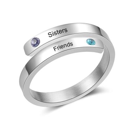 Personalized Couple Wrap Ring - Two Custom Names - Two Custom Birthstone - Engraved Rings-Customized Jewel