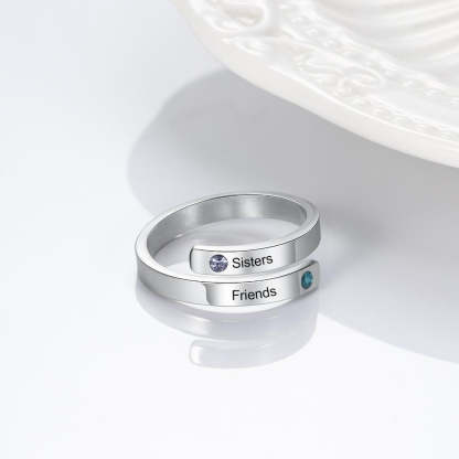 Personalized Couple Wrap Ring - Two Custom Names - Two Custom Birthstone - Engraved Rings-Customized Jewel