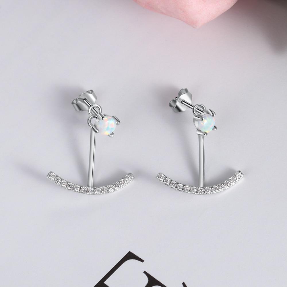 Women 925 Sterling Silver Elegant Cubic Zirconia Stud Earrings with Round White Opal, Wedding Jewelry Earrings-Customized Jewel