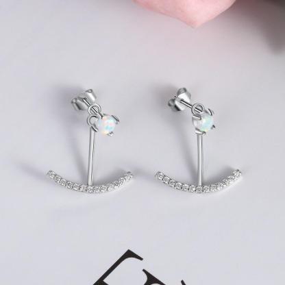 Women 925 Sterling Silver Elegant Cubic Zirconia Stud Earrings with Round White Opal, Wedding Jewelry Earrings-Customized Jewel