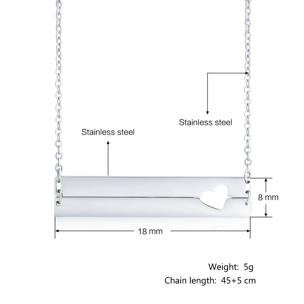 Personalized Stainless Steel Name Bar with Heart Pendant Necklace, Customized Gift for Women-Customized Jewel