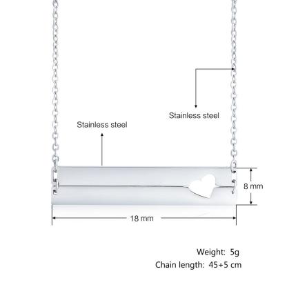 Personalized Stainless Steel Name Bar with Heart Pendant Necklace, Customized Gift for Women-Customized Jewel