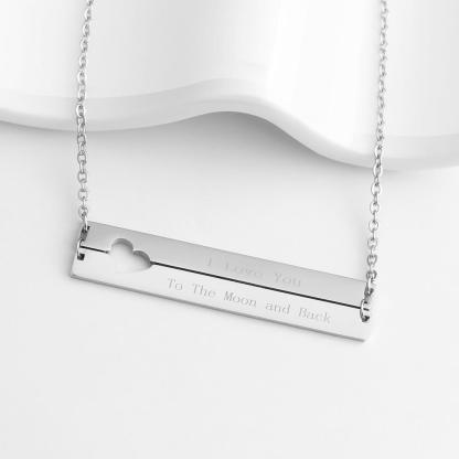 Personalized Stainless Steel Name Bar with Heart Pendant Necklace, Customized Gift for Women-Customized Jewel