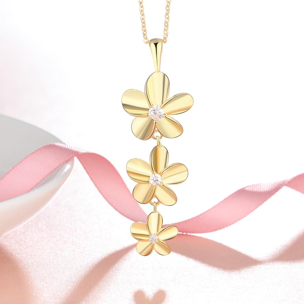 Gold Color Necklace with Triple Flower Zirconia Pendant for Women, Gift Jewelry for Mother-Customized Jewel