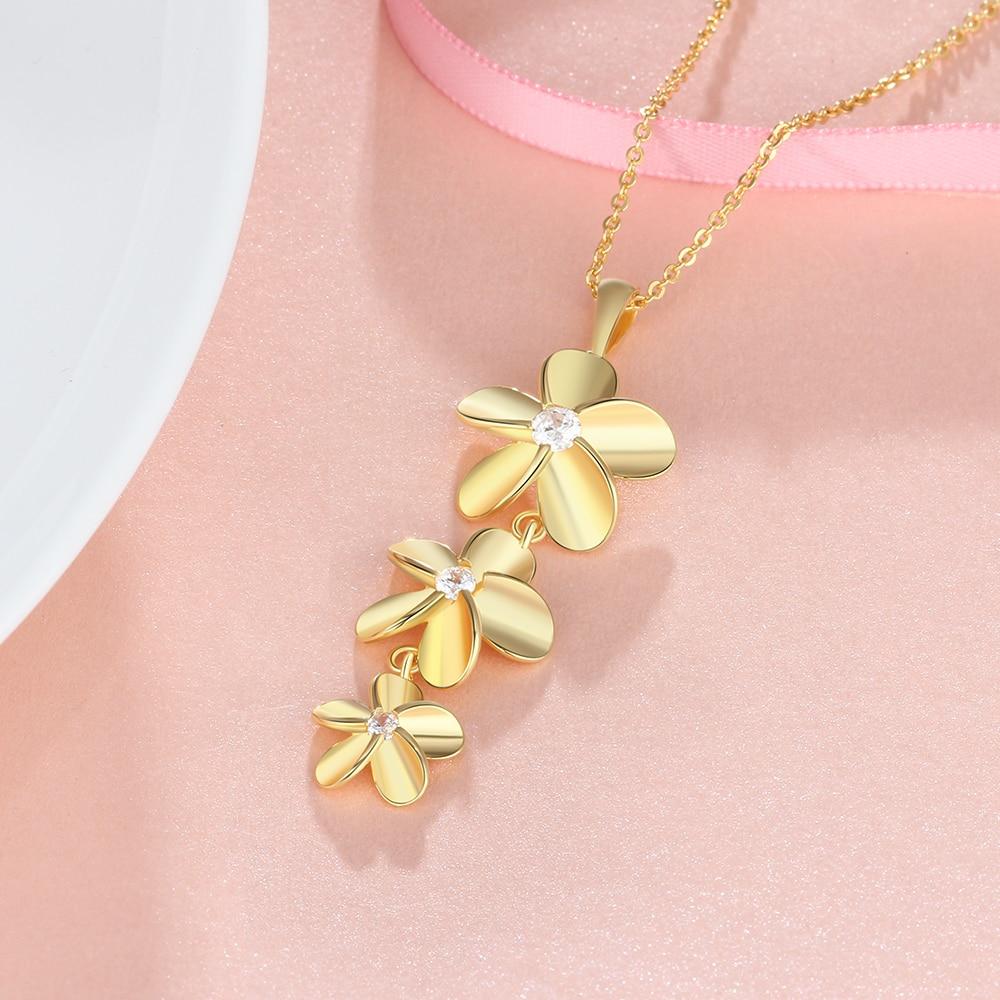 Gold Color Necklace with Triple Flower Zirconia Pendant for Women, Gift Jewelry for Mother-Customized Jewel