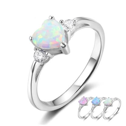 925 Sterling Silver Romantic Wedding Rings for Women – Pink/Blue/White Heart-Shaped Fire Opal – Trendy CZ Jewelry-Customized Jewel