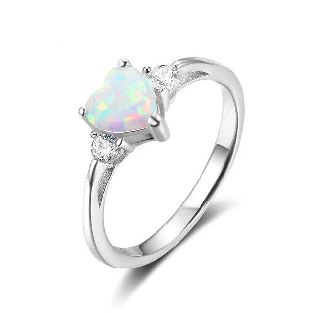 925 Sterling Silver Romantic Wedding Rings for Women – Pink/Blue/White Heart-Shaped Fire Opal – Trendy CZ Jewelry-Customized Jewel